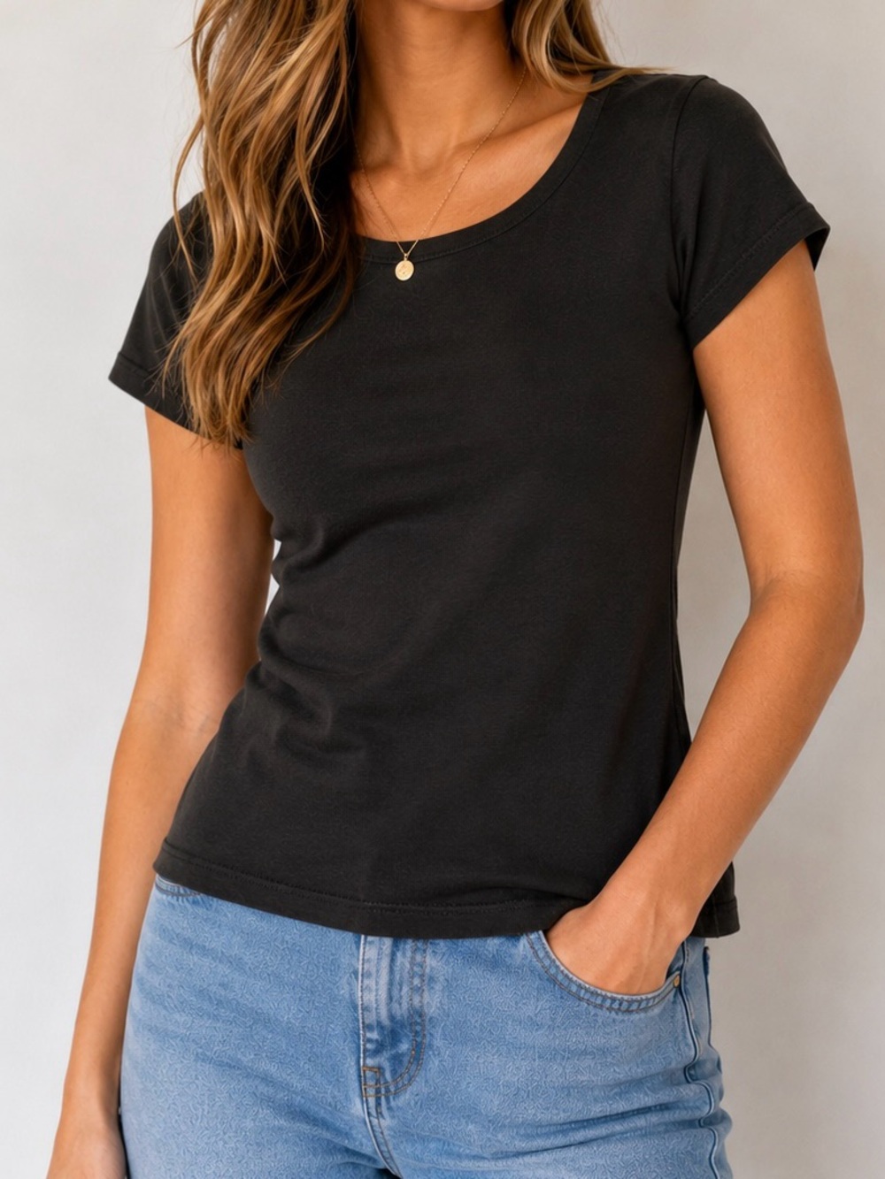 Wilt Black Short-Sleeve Scoop Neck Tee